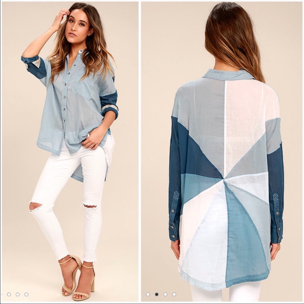 Free People Rainbow Rays Button Down